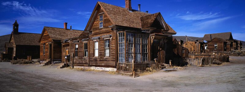 Abandoned wooden buildings in a ghost town