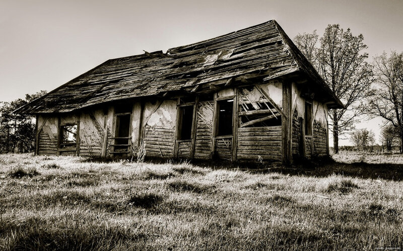 Abandoned Wooden Cabin — Black, Desolate