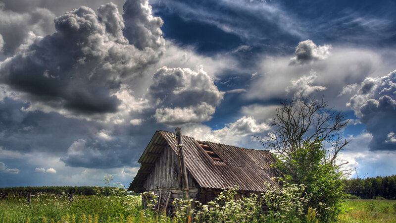 Abandoned Wooden Cabin — Blue, Dramatic