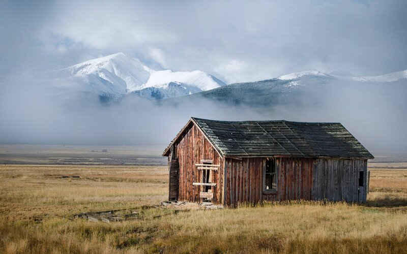 Abandoned Wooden Cabin — Brown, Dramatic