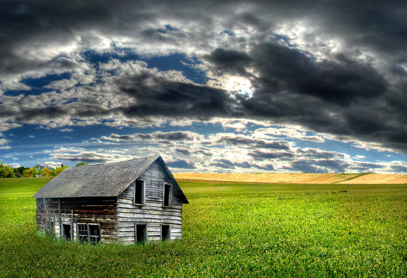 Abandoned Wooden Cabin — Green, Dramatic