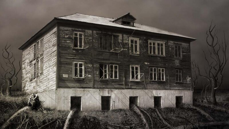 Abandoned Wooden House — Black, Dramatic