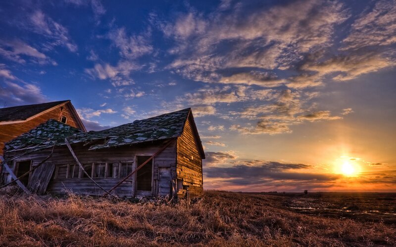 Abandoned Wooden House — Blue, Dramatic, Sunset