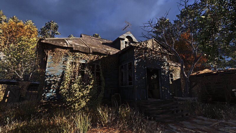 Abandoned Wooden House — Blue, Dreary