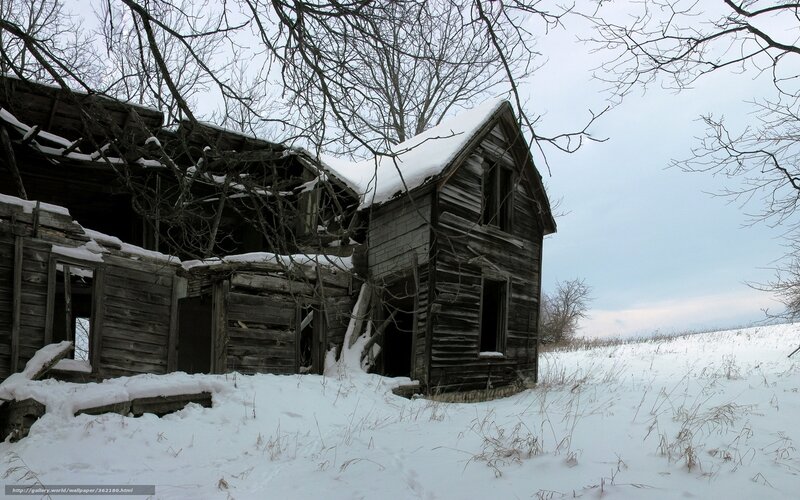 Abandoned Wooden House — White, Desolate, Winter