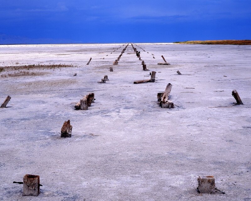 Abandoned wooden posts in salt flat