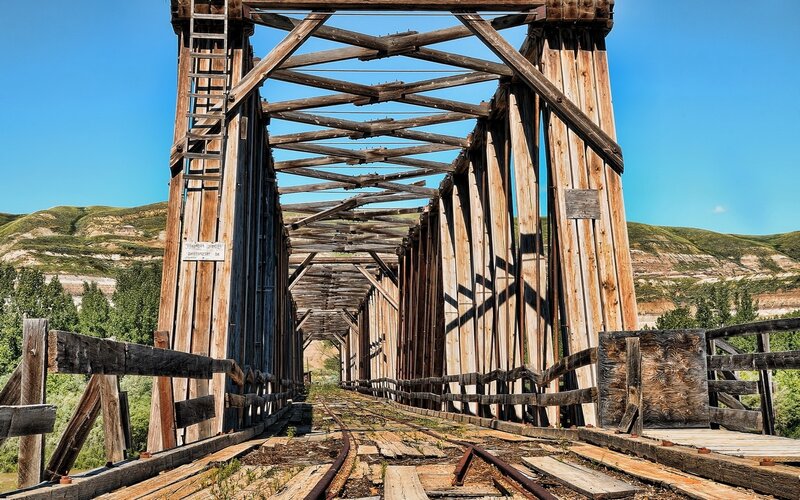 Abandoned wooden railway bridge