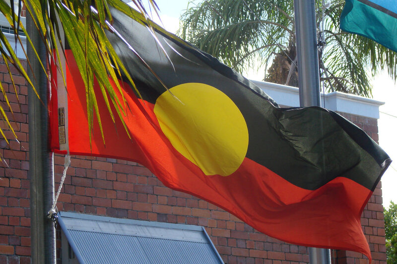 Aboriginal flag waving in wind