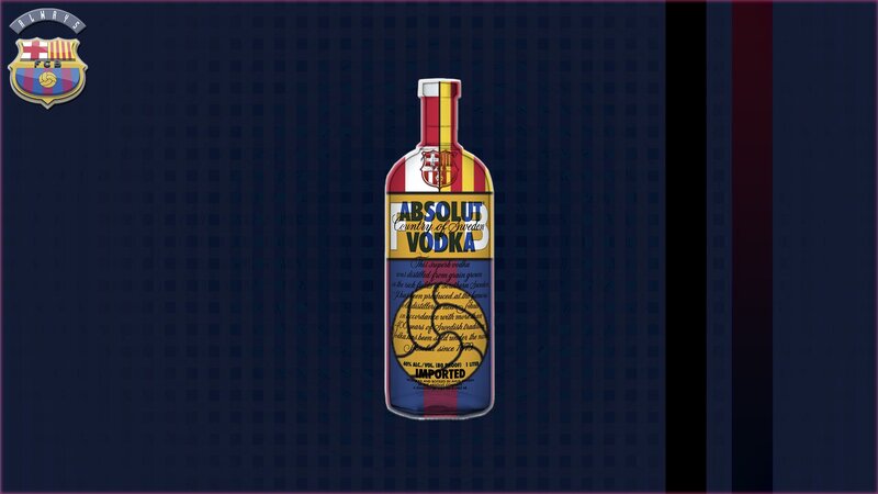 Absolut Vodka bottle with FC Barcelona logo