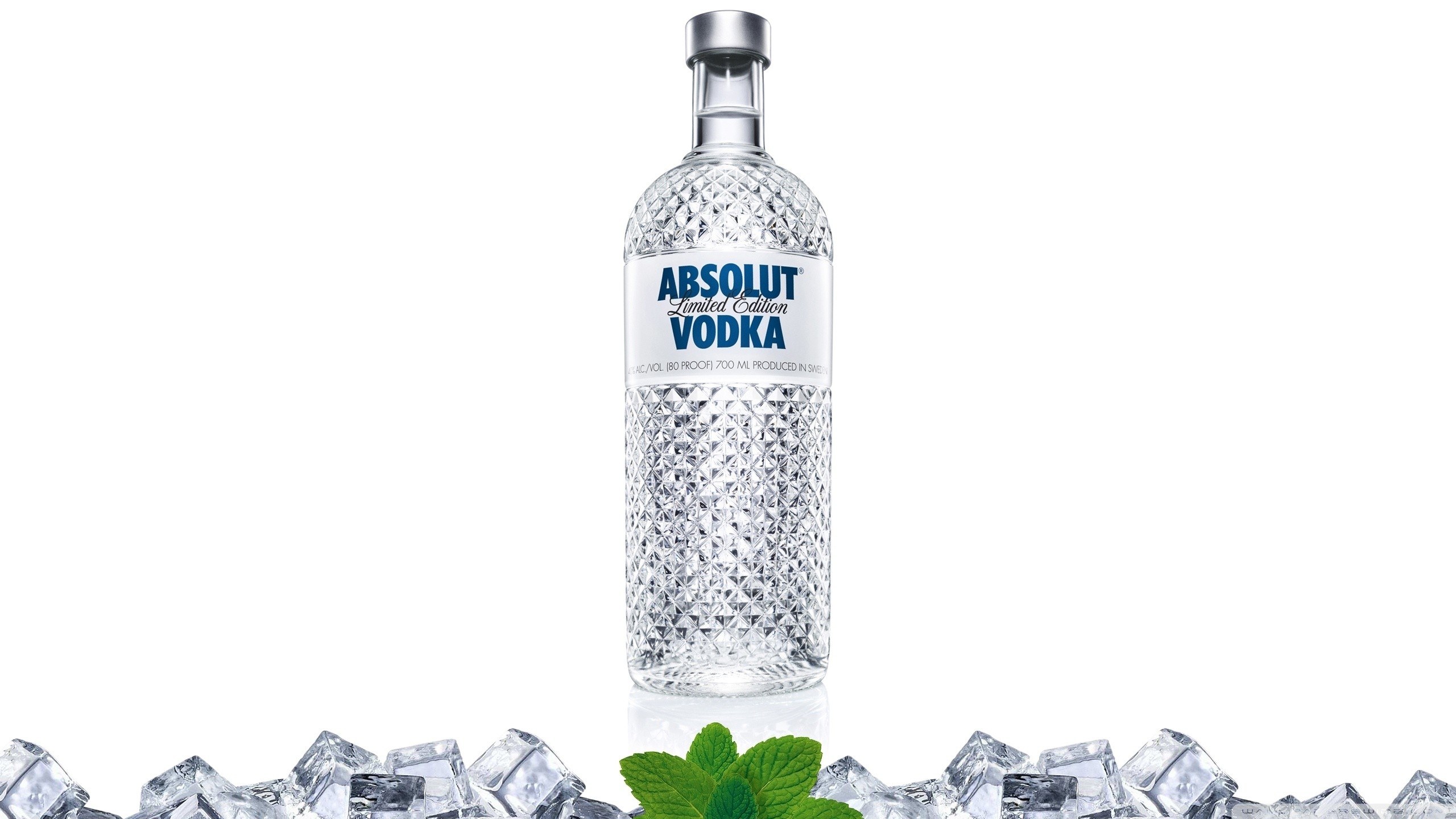 Absolut Vodka bottle with ice