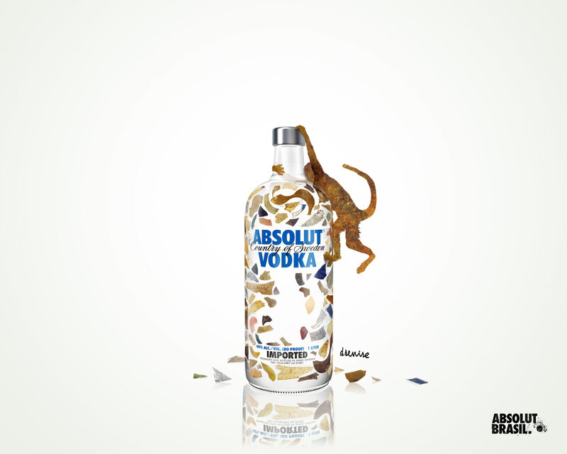 Absolut Vodka bottle with monkey
