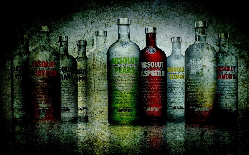 Absolut Vodka Bottles — Green, Dark, Photograph, Labels