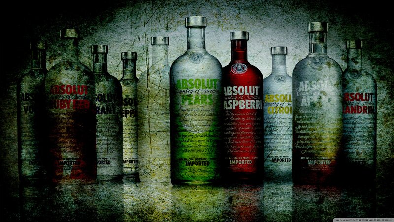 Absolut Vodka Bottles — Green, Dark, Photograph