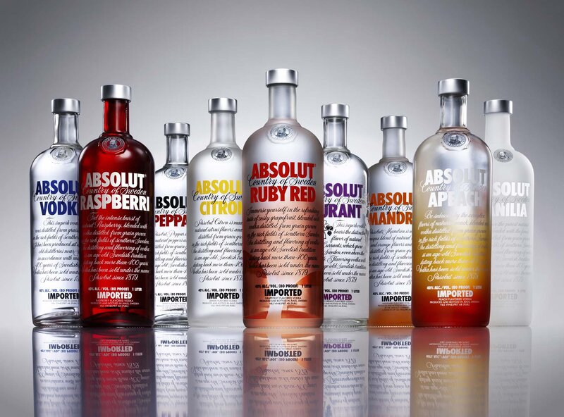 Absolut Vodka Bottles — White, Neutral, Photograph, Reflection, Label