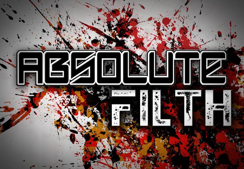Absolute Filth logo with splatter background