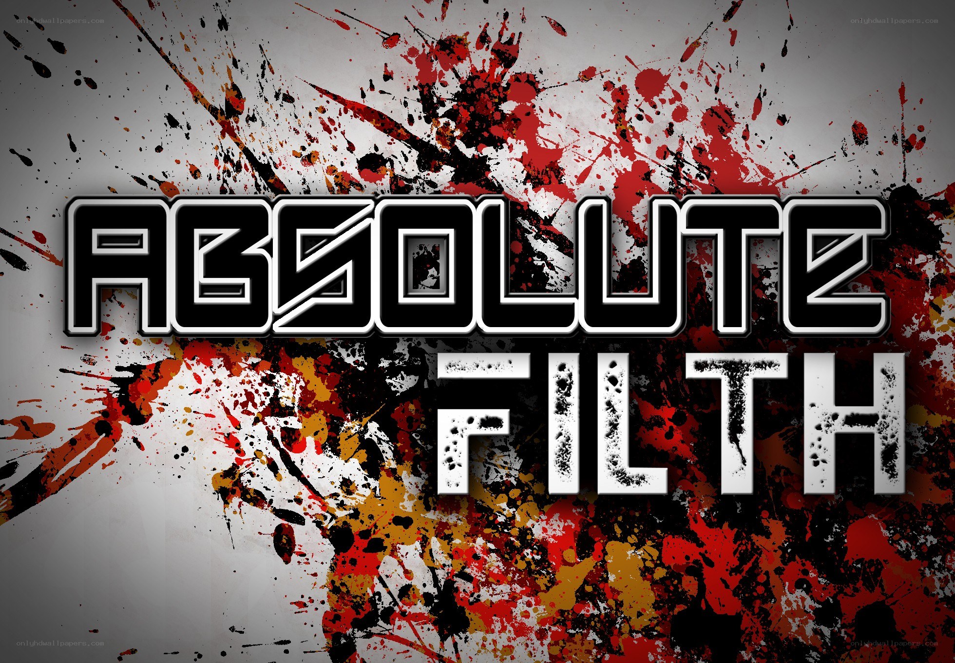 Absolute Filth logo with splatter background