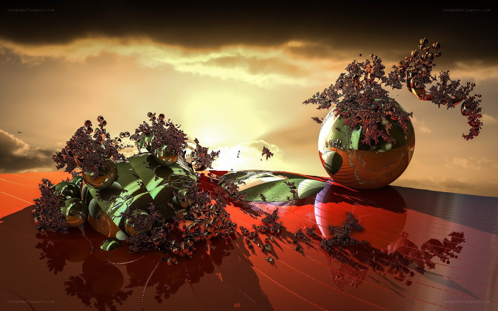 Abstract alien landscape at sunset