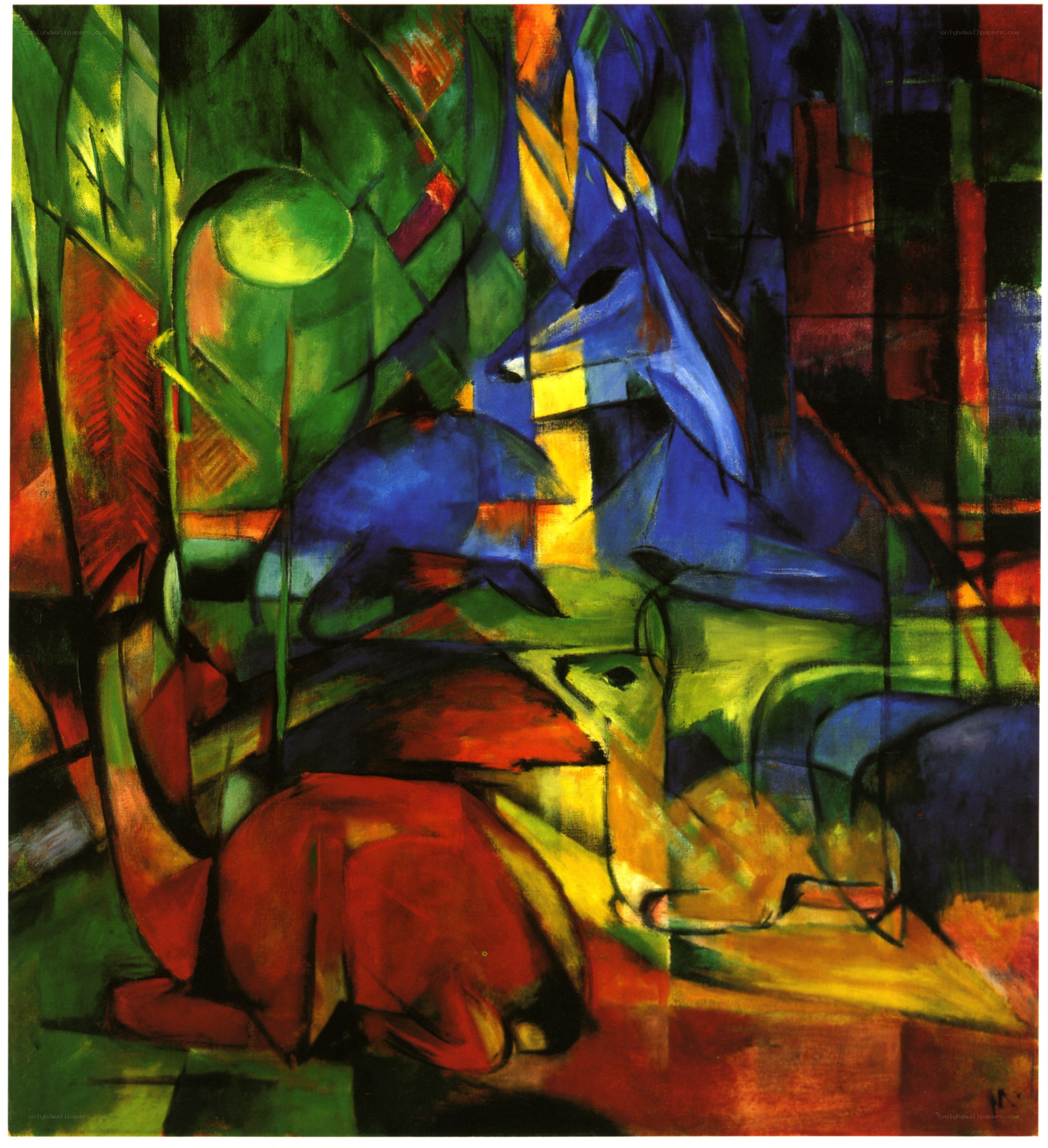 Abstract animal scene with vibrant colors