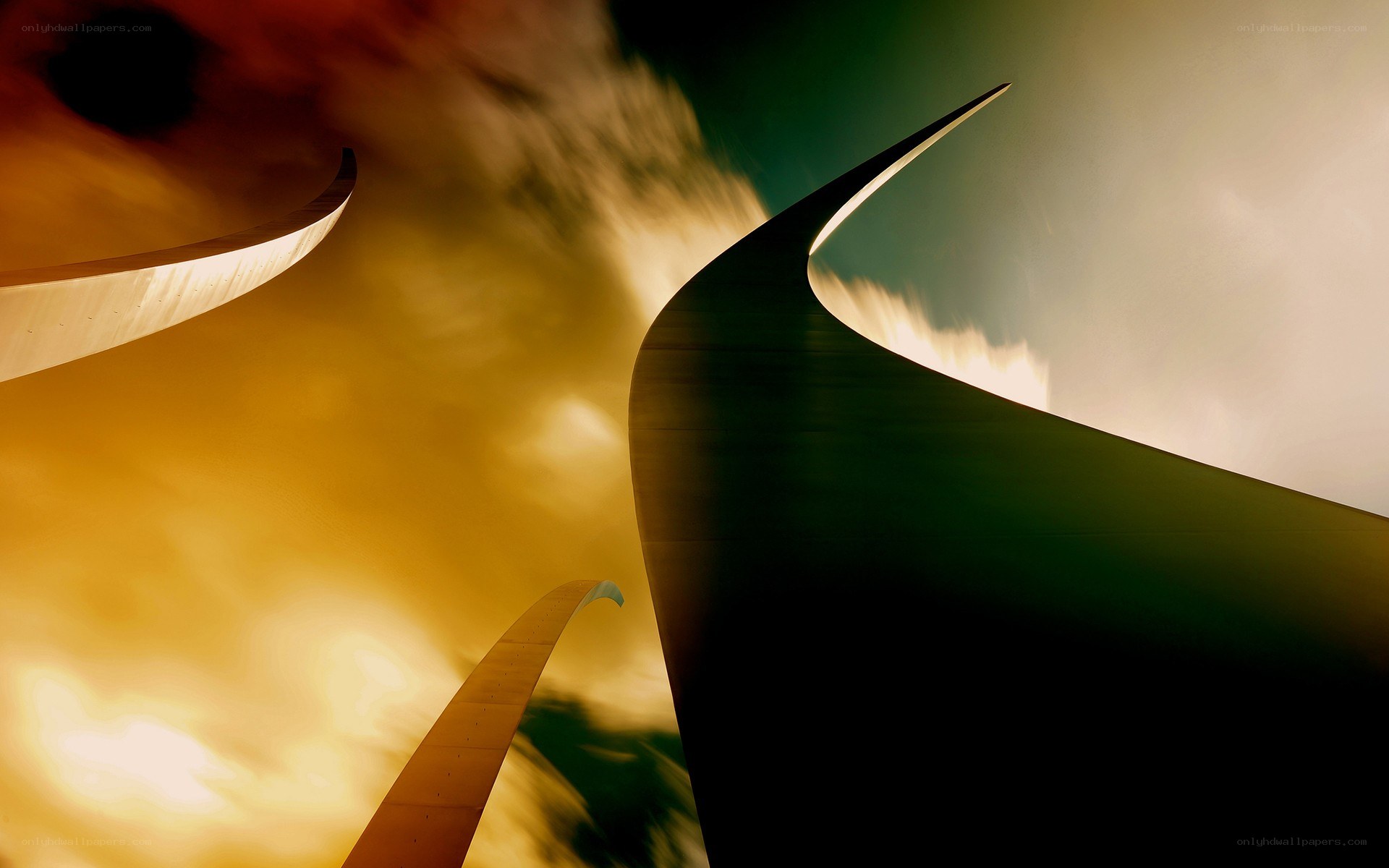 Abstract architectural forms at sunset