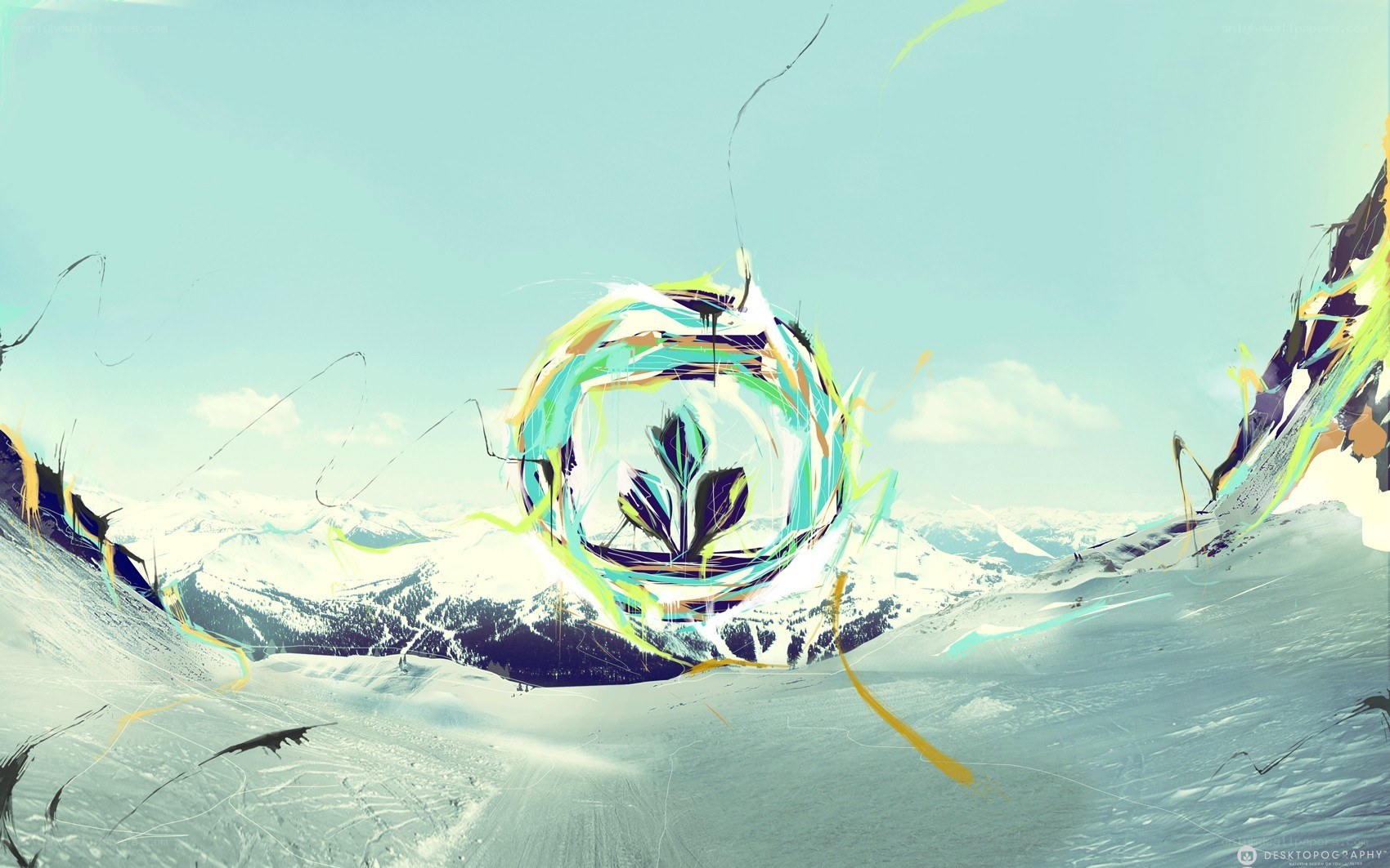 abstract art over snowy mountains