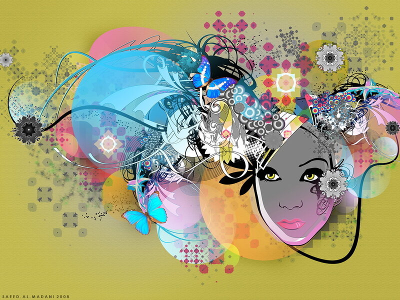abstract art with butterfly and face