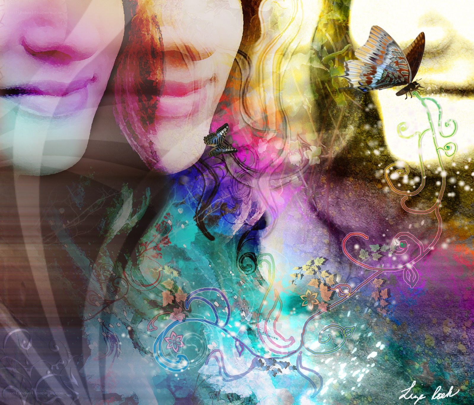 abstract art with butterfly and face