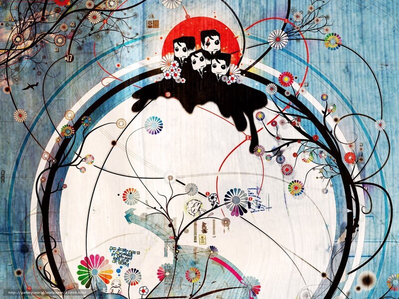 abstract art with cartoon figures