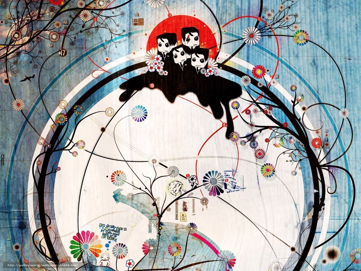 abstract art with cartoon figures