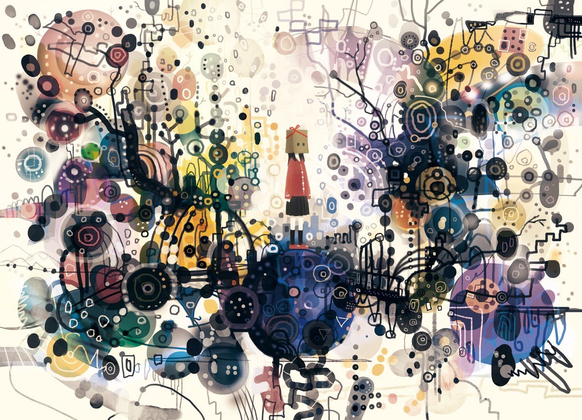 abstract art with central figure