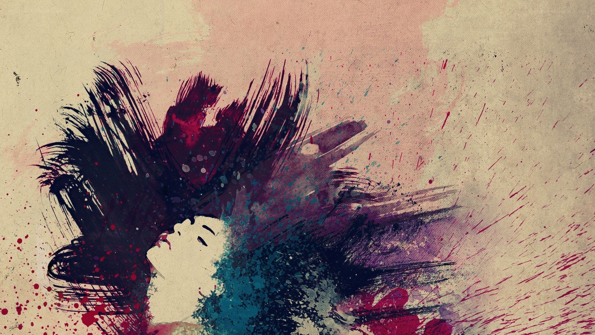 abstract art with face and splatters