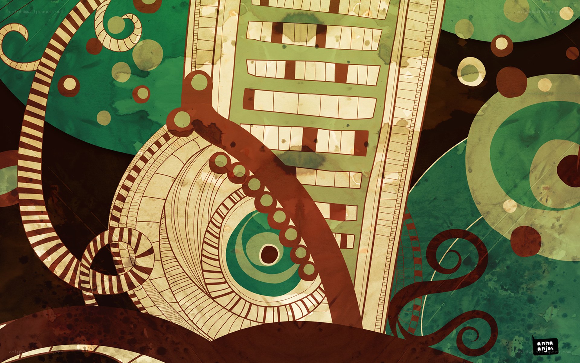 abstract art with green and brown patterns