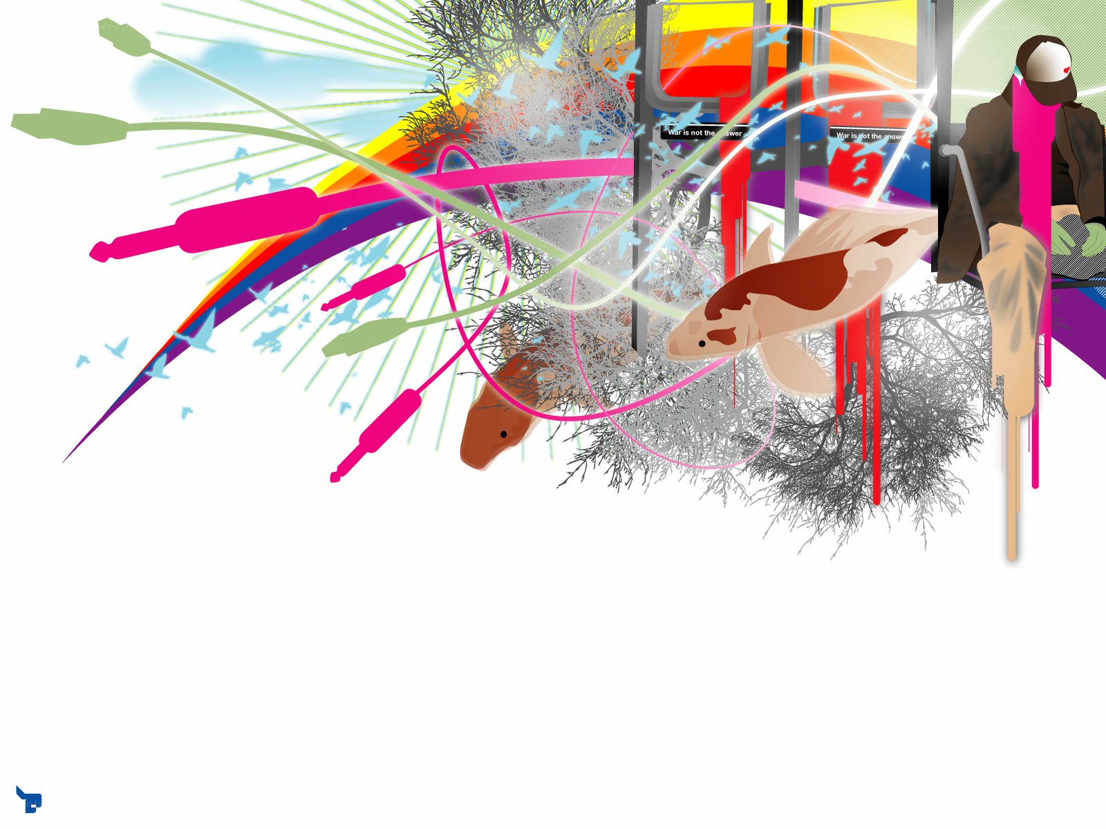 abstract art with koi and rainbow