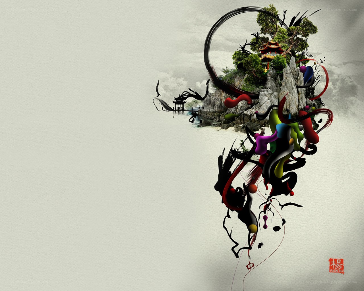 abstract art with oriental landscape