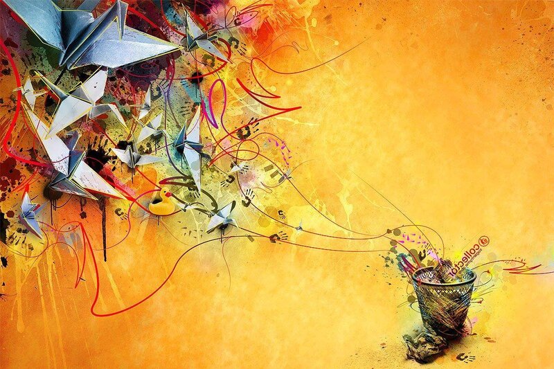 abstract art with origami and duck
