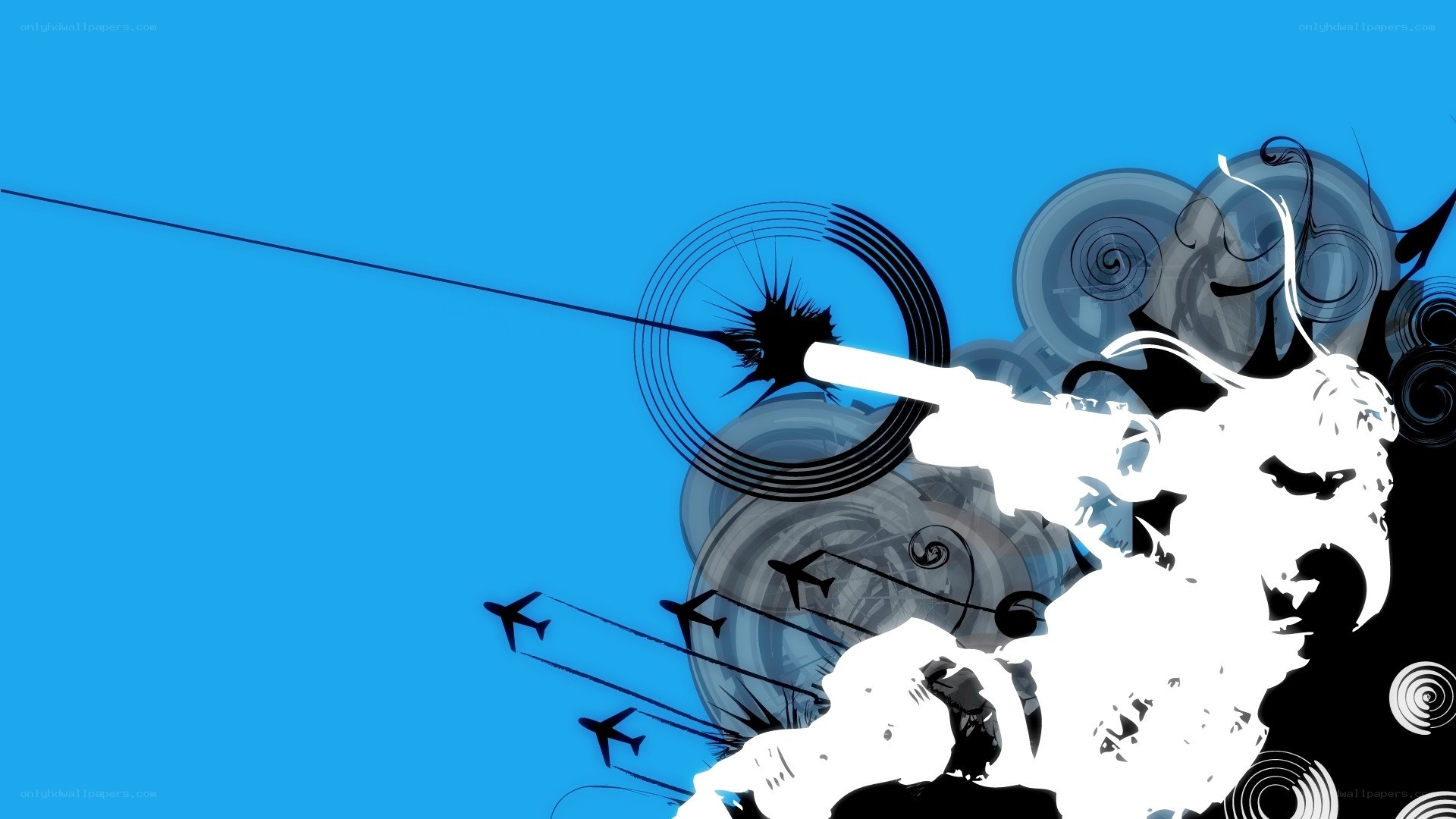 abstract art with planes and explosions