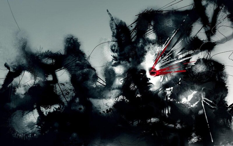 abstract art with red splatter