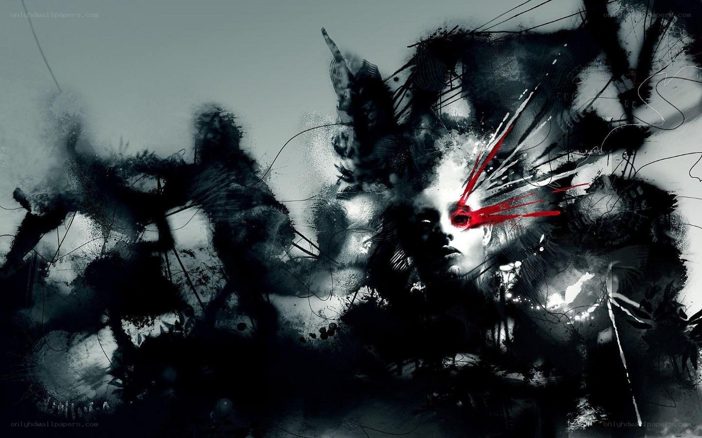 abstract art with red splatter