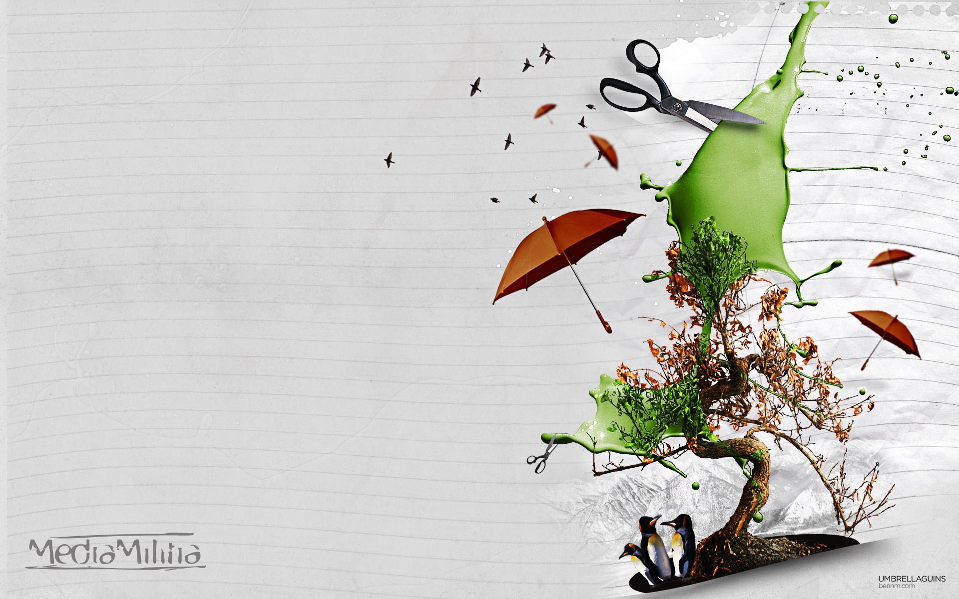 abstract art with scissors and umbrellas