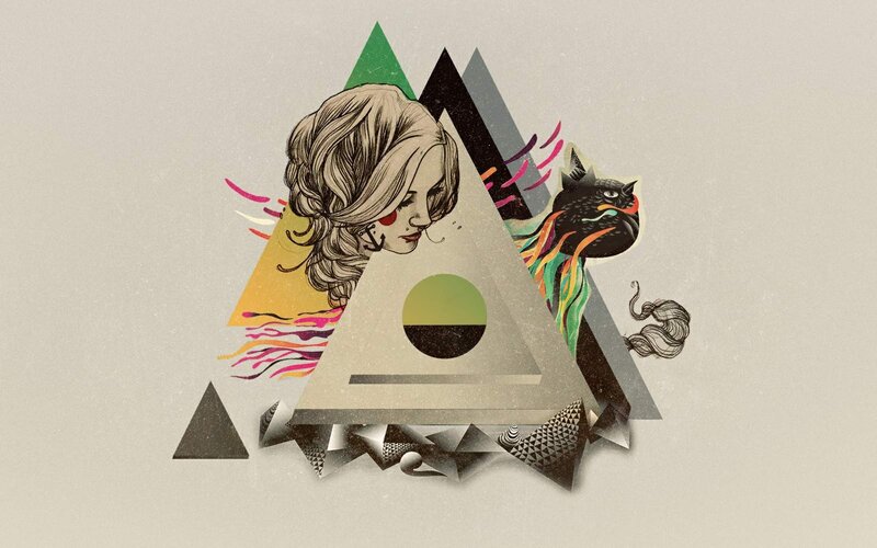 abstract art with woman and cat