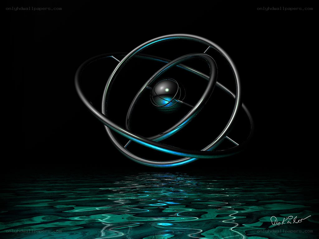 abstract atomic model with water reflection