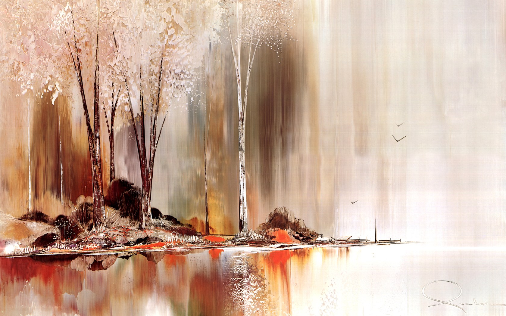 Abstract autumn trees by water