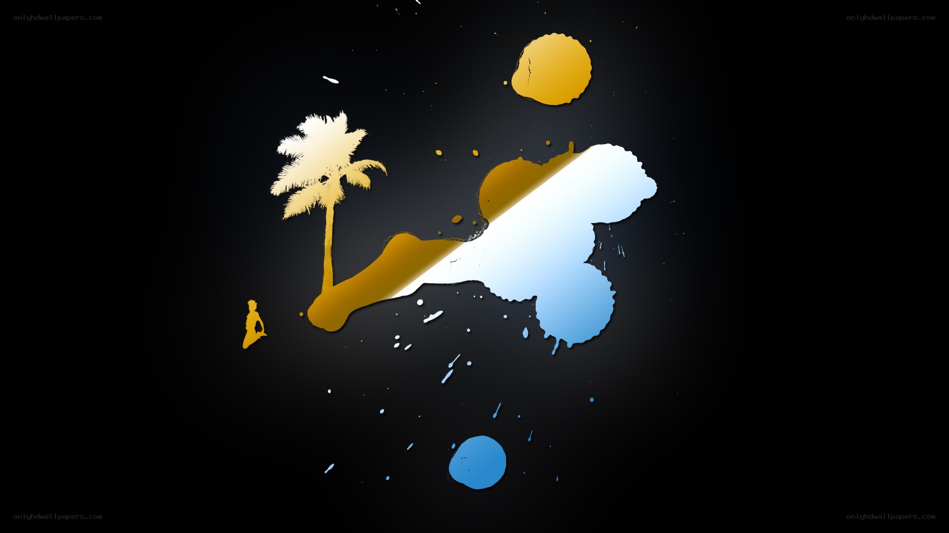 abstract beach scene with palm tree