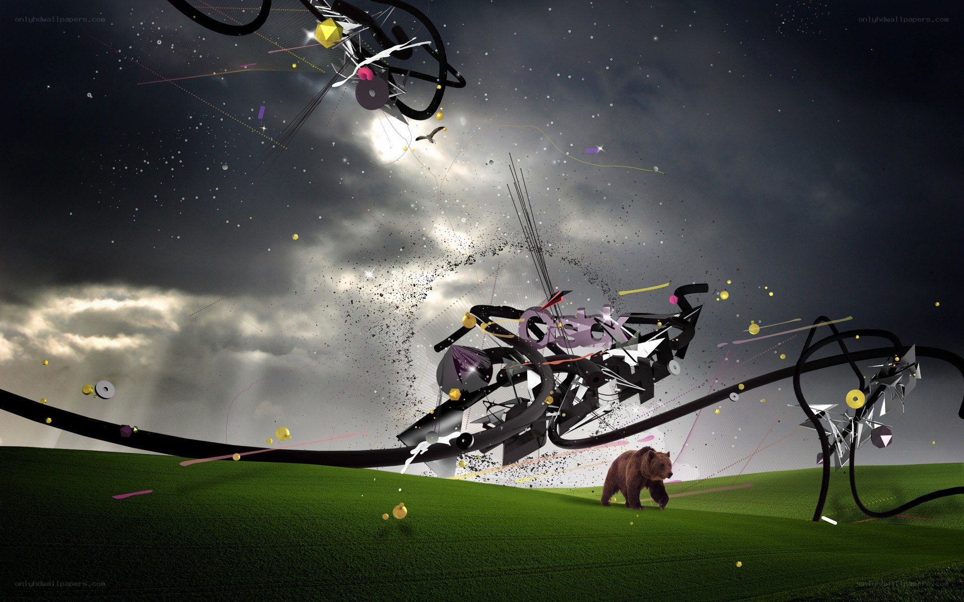 abstract bear on a green hill