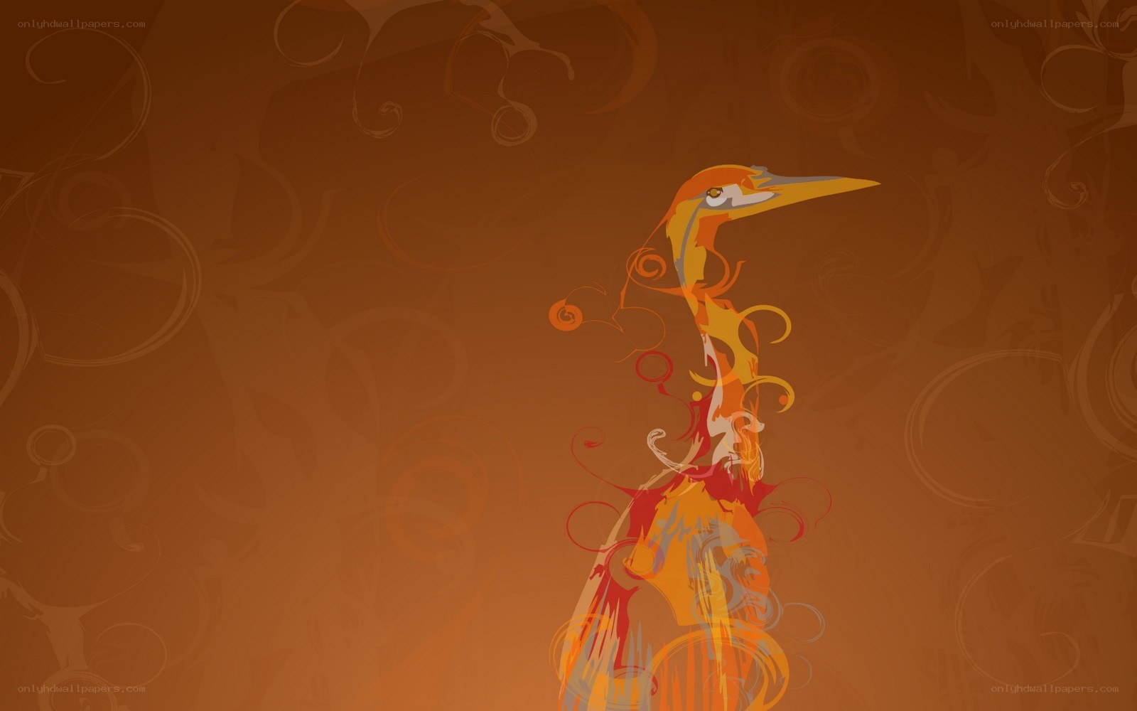 Abstract bird art on brown background