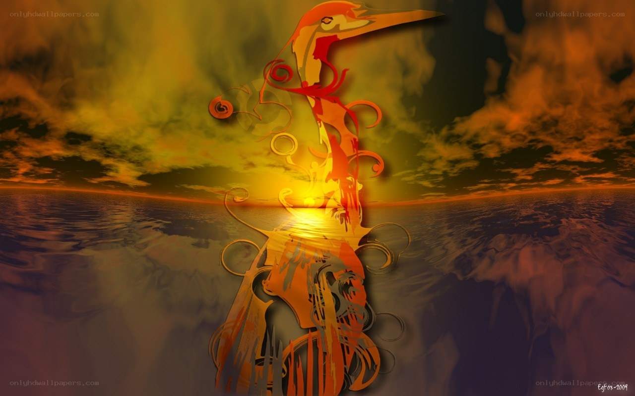 Abstract bird over sunset