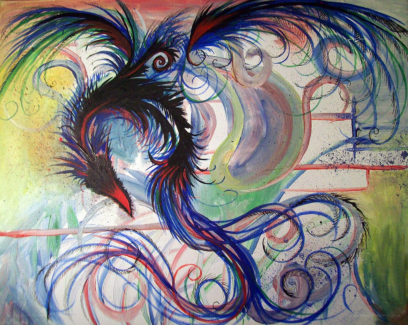 Abstract bird with vibrant feathers