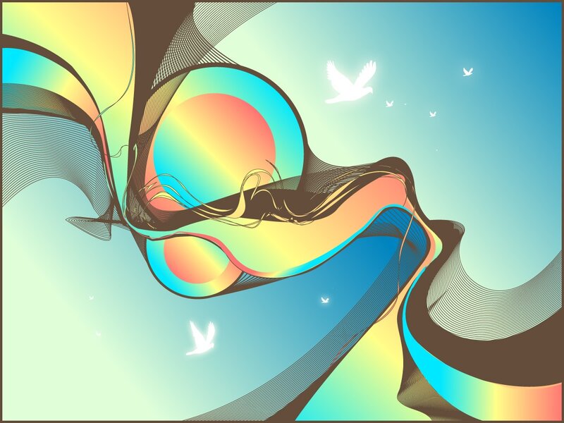 Abstract birds in a colorful sky