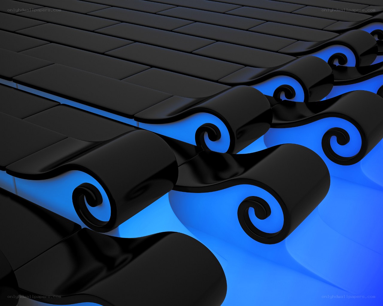 Abstract black and blue swirls