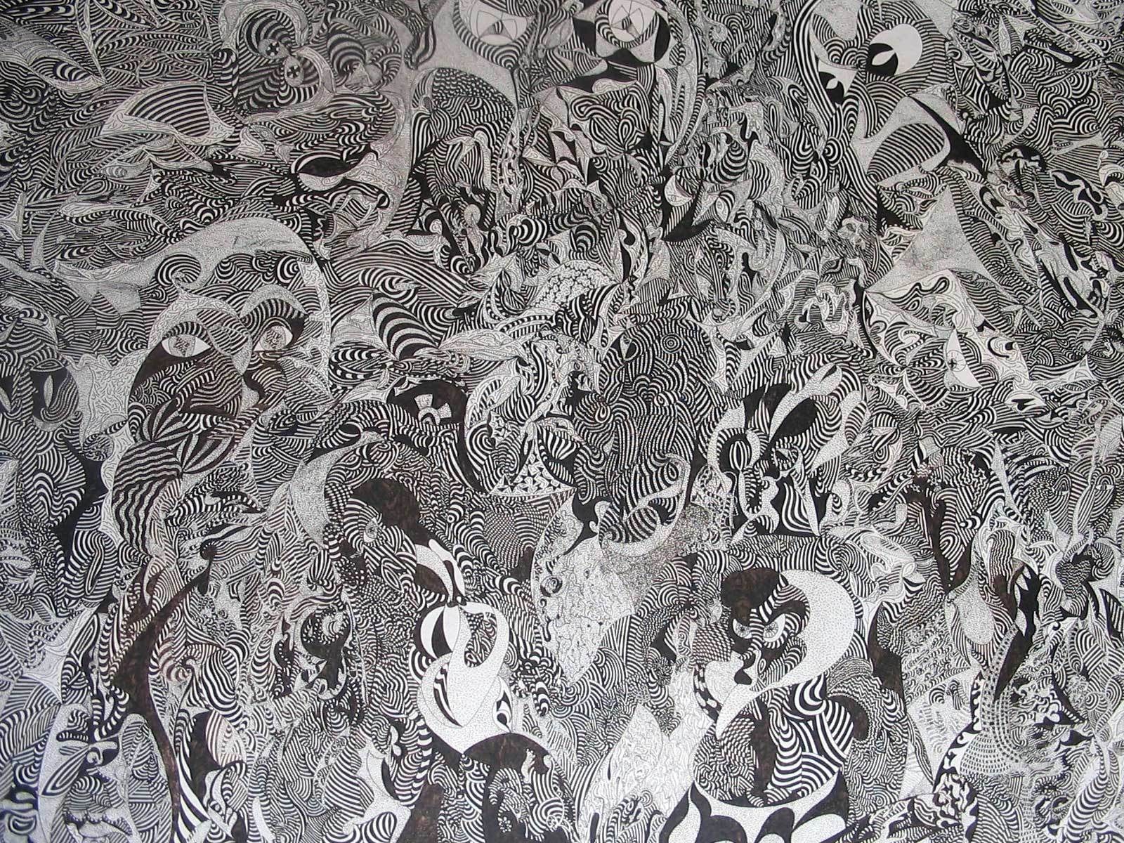 Abstract black and white line art