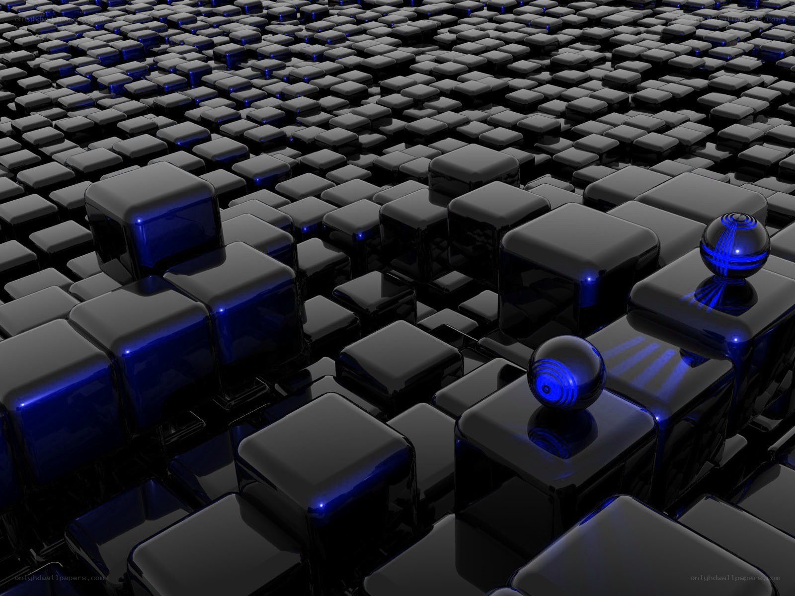 Abstract black cubes with blue lights